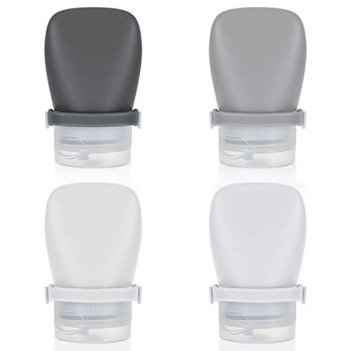 1oz Leakproof Silicone Travel Squeeze Bottles, 4 pack Squeeze Salad Dressing Bottles Portable Cosmetic Silicone Travel Bottle for Toiletries, Mini Sauce Condiment-Bottle