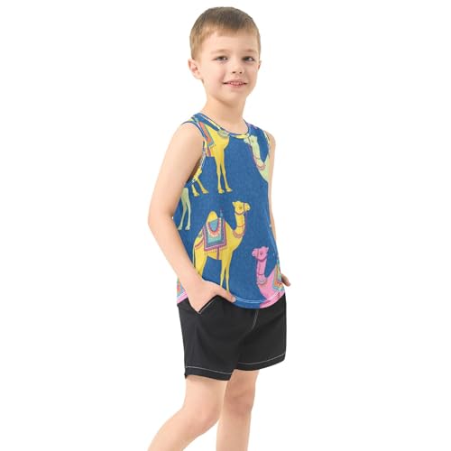 Colorful Camels on Blue Boys Tank Top Sleeveless T-Shirt Athletic Tank Tops 3-15T3