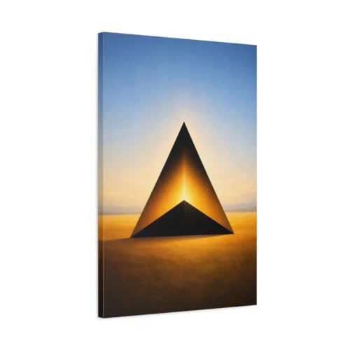 Toile géométrique pyramide or et bleu pour décoration murale bureau moderne