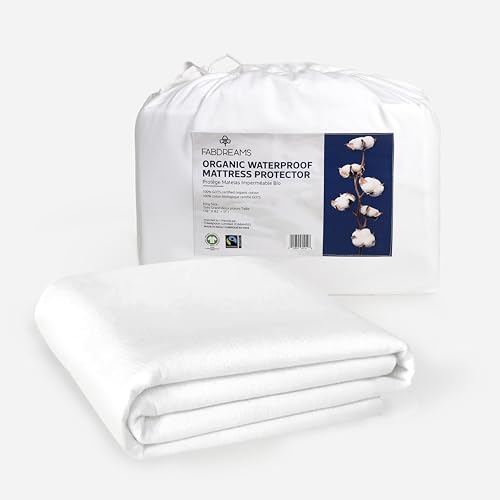 Fabdreams Organic Twin Size Waterproof Mattress Protector, 39' x 77', White, Temperature Regulating, Breathable, 100% Organic Cotton