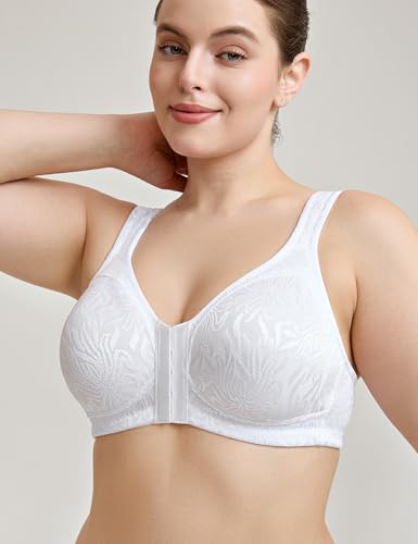 Image of Wingslove Women's Front Closure Minimizer Bra Full Coverage Wirefree Comfort Plus Size Racerback Jacquard Non Padded