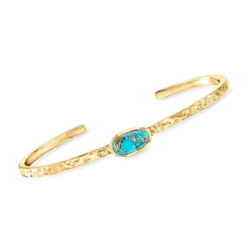 Ross-Simons Turquoise Hammered Cuff Bracelet in 18kt Gold Over Sterling