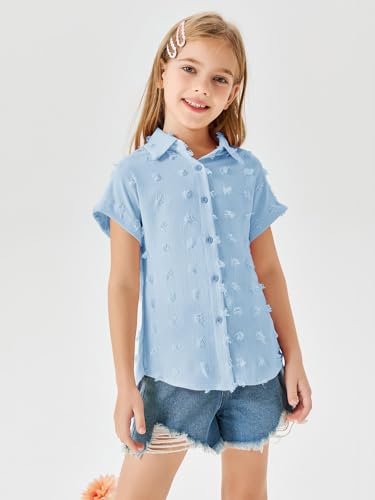 Haloumoning Girls Button Down Shirts Short Sleeve Kids Casual Chiffon Blouse Summer Tops T-Shirt2