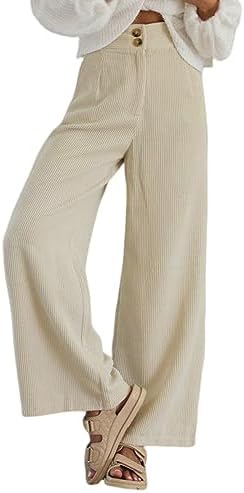 Sidefeel Corduroy Pants for Women 2025 Casual High Waisted Double Buttoned Stretchy Loose Fit Wide Leg Pants with Pockets