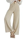 Sidefeel Womens Casual High Waisted Corduroy Pants Button Stretchy Cargo Loose Fit Wide Leg Pants with Pockets Apricot L