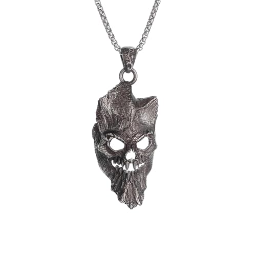 Collier skull homme en métal robuste avec pendentif guerrier gothique