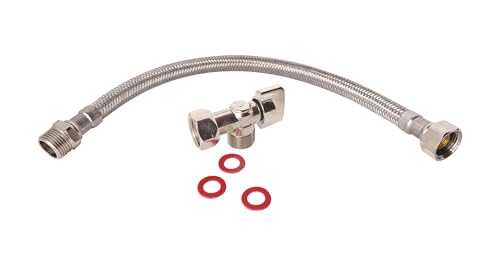 SOMATHERM C620, Toilet Connection kit Complete with 1/4 Turn Angle tap Nickel-Plated, Flexible 30 cm M12/17-F12/17 and 2 Fibre Seals for Easy and Durable Installation, Gray