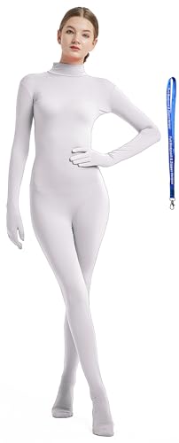 Full Bodysuit With Zipper Helper Womens Costume Without Hood Spandex Stretch Zentai Unitard Body Suit (Medium White)