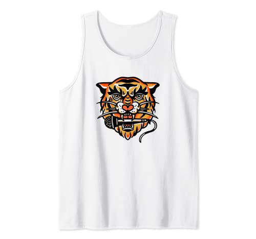 Cool Vintage Tiger mordere un microfono illustrazione Canotta