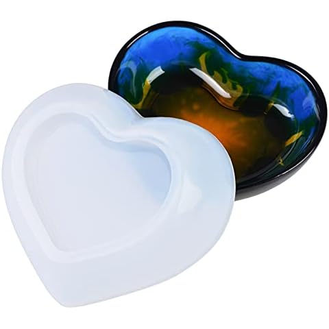 Souarts Heart Dish Silicone Molds for Resin, Heart Plate Resin Molds for Small Dish Plate Tray Bowl, Heart Round Shapes Transparent Plate Resin Molds for DIY Crafts (3.4inch-Heart) Cover