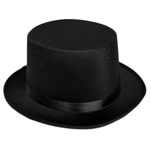 Velorique Top Hat for Men Women Adult, Magician Victorian Pilgrim Theatrical Clown Bowler Tailcoat, Cosplay Costume for Halloween, Mardi Gras, Masquerade (Black)