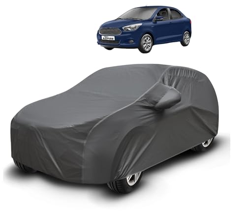Image of Auto Hub Waterproof Car Cover Compatible with Figo Aspire with Mirror Pockets, Soft Cotton Lining, Figo Aspire Car Cover Waterproof, Grey