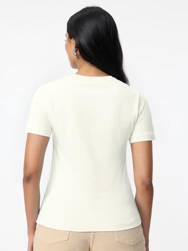 Image of The Souled Store Casual Classics: Women and Girls Short Sleeves Spread Collar Solid Cotton Regular Fit Breathable Lightweight Trendy Everyday T-Shirt