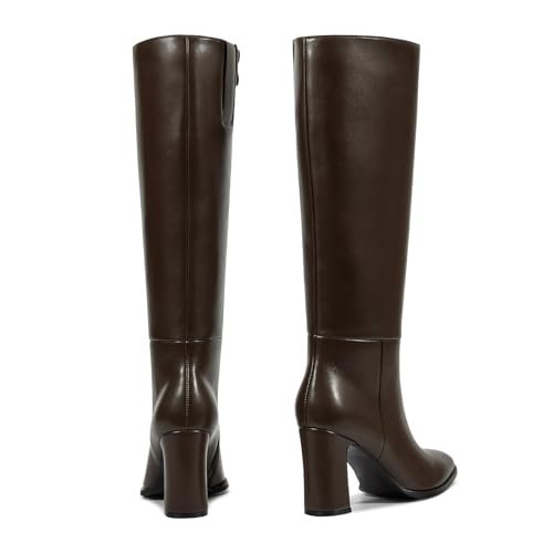 wetkiss Knee High Boots for Women Chunky Block Heeled Boots with Full Side Zipper Almond Toe Mid Heel Long Boot Womens Fall Winter Boot for Party Date Prom Festival3