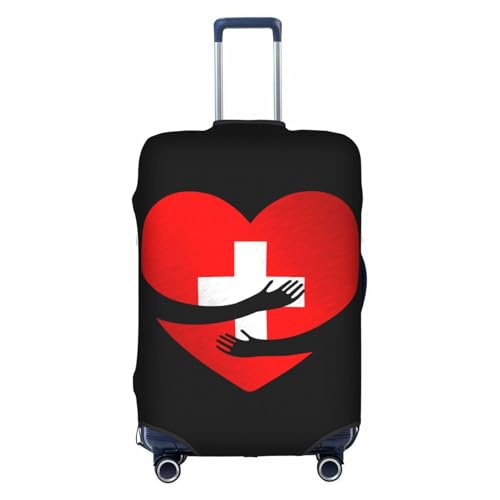 Travel Luggage Cover Swiss Flag Heart Fashion Washable Baggage Suitcase Protector Fit For Luggage X-Large