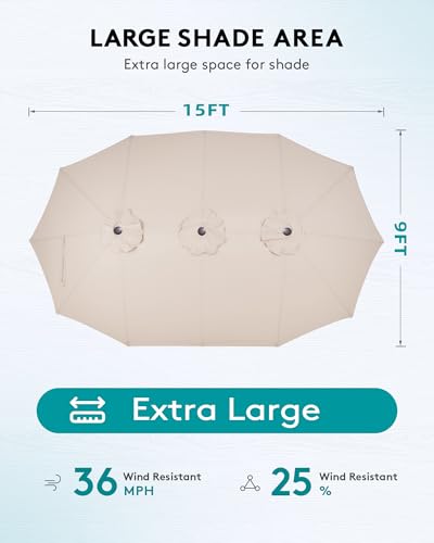 Image of SERWALL 10 Piece 84 inch HDPE Outdoor Dining Set for 8 with 15ft Double-Sided Umbrella, Blue