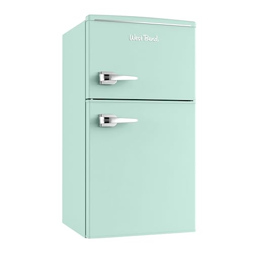 West Bend Mini Fridge with Freezer for Bedroom, Office, Bar or Dorm Room, Retro Compact Refrigerator features Glass Shelves, Manual Defrost and Adjustable Temperature Control, 3.1-Cu.Ft., Green