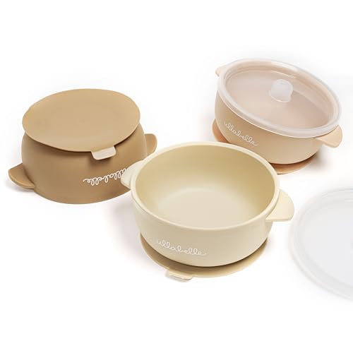 Image of Ullabelle Silicone Baby Bowls with Lids | Toddler Food Storage Bowls Set (Beige)