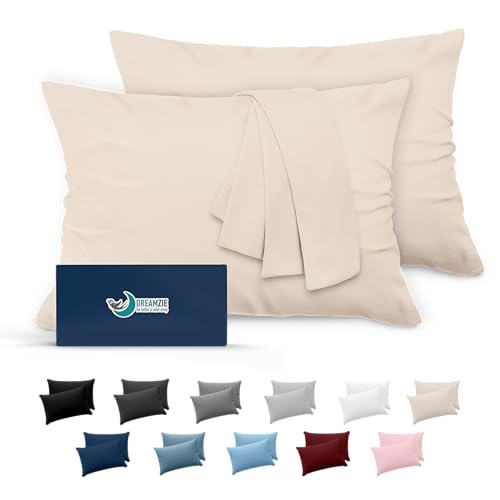 Dreamzie Fundas de Almohada (Juego de 2) - para Las Almohadas 50 x 70 cm, Beige, Microfibra (100% Poliéster) - Fundas de Cojines de Calidad con una Suavidad Incomparable