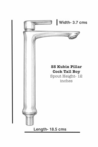 Image of SS Kubix Pillar Cock Tall Boy- Black | Premium Stainless Steel | Heavy Duty Construction | Smooth Polished Finish on high Neck Pillar Cock | ONLY Cold Water Outlet | 12 INCH Height