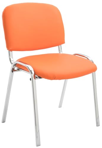 CLP Silla De Conferencia Ken Chrom En Simil Cuero I Silla Confidente Apilable I Silla De Oficina Sin Ruedas con Base de Metal I Color:, Color:Naranja