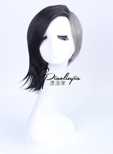 コスプレウィッグアニメ東京グールコスプレウィッグショートロングスタイル混合黒とシルバーグレーかつらハロウィンパーティー衣装小道具かつらペルーカ男性