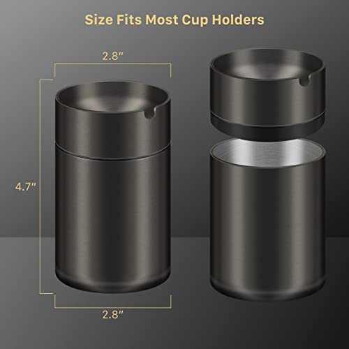 Teniusi Car Ashtray, Cigarette Ashtray Suit For Most Car Cup Holder, Extinguished Unbreakable Stainless Steel Smokeless Ashtray For Car Home Office Outdoor Use #TOP2