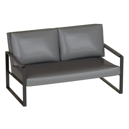AWQM Faux Leather Sofa,Mid-Century Loveseat Sofa,2 Seat Couch,Classic Sofa Upholstered with Removable Back/Seat Cushion,Armchair/Lounge Chair for Living Room,Office and So on,Grey - Thumbnail 5