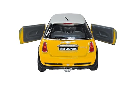 Mini Cooper S, 1:28 Scale Die Cast Model, Openable Doors, Pull-Back Action, Yellow - Image 5