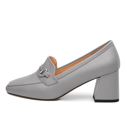 Women's Comfortable Loafers - Silver Metallic Horsebit Buckle Square Toe High Heel Shoes,Fashion Women's Pumps Shoes,Suitable for Party Dress Wedding Office2
