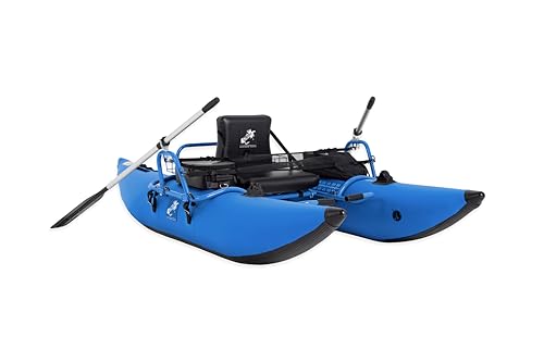 CADDIS Full Frame Pontoon Fishing Boat Made with Steel/Aluminum for 1 Person 8/9 Foot Options Lightweight with Motor Mount Collapsible Frame and Reinforced Bladderless PVC Pontoons