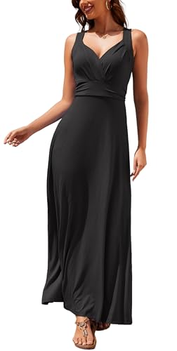 YUTILA Vestido largo de verano sin mangas para mujer, Negro , L