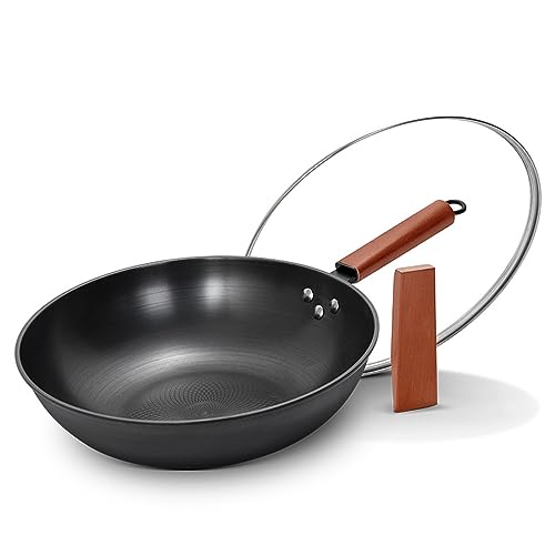 Wok de hierro 32 cm con tapa y mango de madera miniatura 1