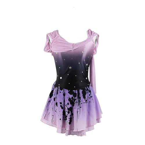 Traje de patinação artística sem mangas, gola redonda, profissional, para mulheres e meninas, vestid