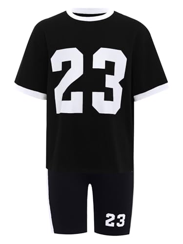 Kids Girls 2Pcs Summer Sports Workout Running Suit Number Printed Sporty Shirts and Shorts Set3