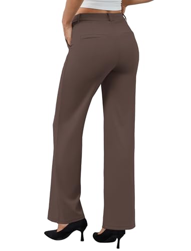 Women's Work Dress Pants Wide Leg Business Casual Slacks Sretchy Pull on High Waisted Office Trousers with Pockets Brown2