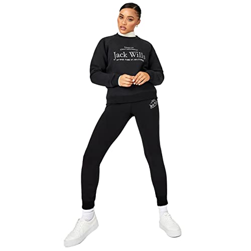 Jack Wills Womens Hunston Graphic Crew Neck Sweatshirt Sweater T Shirt Top Black 10 (S)