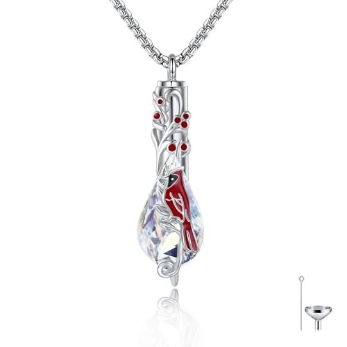 Crystal Urn Necklace for Ashes for Women Sterling Silver Heart Butterfly/Dragonfly/Carnelian Cremation Keepsake Jewelry Gift for Women