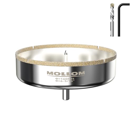 Image of MOLLOM 6-5 /16 inch (160mm) Diamond Hole Saw with 2 Pilot Drill Bit | Tile Hole Saw Smooth Cutting Porcelain Tiles,Ceramic,Marble,Granite