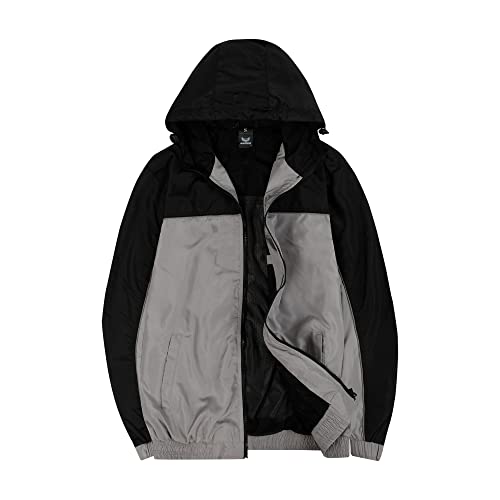 Mywu Mens Windbreaker Jacket Colorblock Casual Hooded Lightweight Jackets 90S Wind Breaker Black Grey Size 2Xl #TOP2