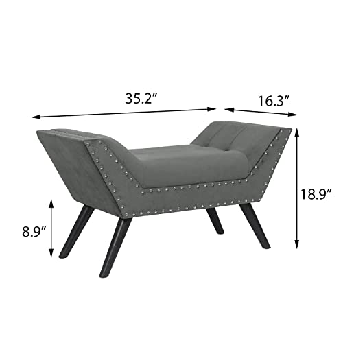Adeco Modern Upholstered Fabric Ottoman Tufted Accent Wooden Legs And Nailhead Trim For Bedroom, Entryway, Living Room Storage Benches, Grey #TOP3
