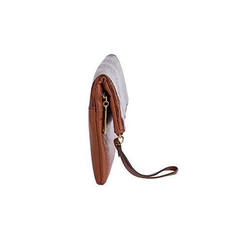 Clutch de couro com alça de mão Nikki - Whisky croco