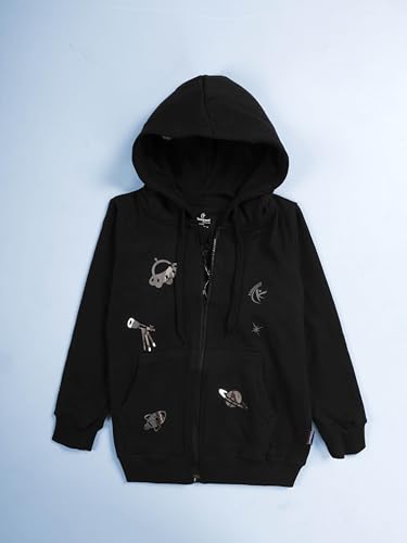 Image of KiddoPanti Boys Solid Cotton Full Sleeve Zip-Up Front Open Hooded Sweatshirt