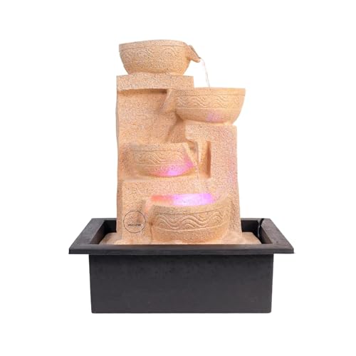 Image of Water Fountain for Home Tabletop Indoor Water Fountain for Living Room Waterfall Fountain Indoor Home Decor Table Top Fountain Waterfall Showpiece Indoor Fountain (Creamy & Light Pink)