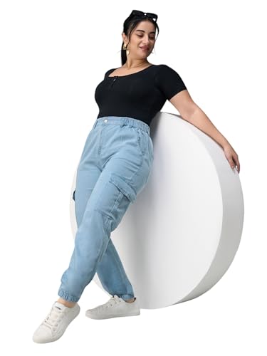 Image of Miss Chase A+ Women's High Rise Light Weight Denim Joggers