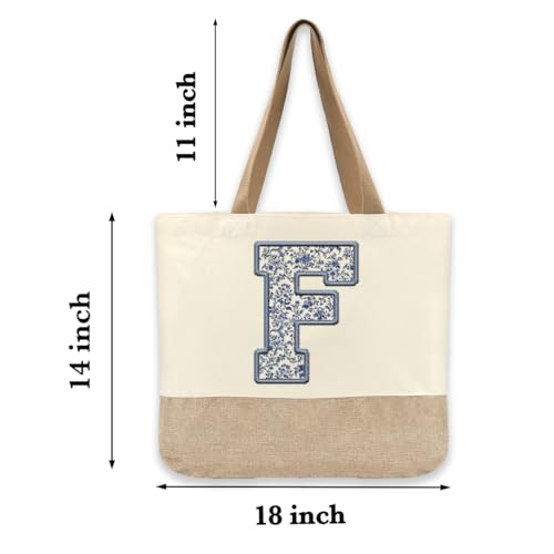 Bolso tote de lona para mujer, personalizable con monograma F, ideal para bodas, compromisos, fiestas, luna de miel, cumpleaños, playa, vacaciones y como regalo para mamá, abuela, maestras, amigas o damas de honor miniatura 5