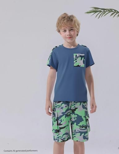 Image of mksodopy Boys Summer Outfit Set 2 Piece T Shirt and Camo Shorts Casual Clothes for Little Big Boys 5-16