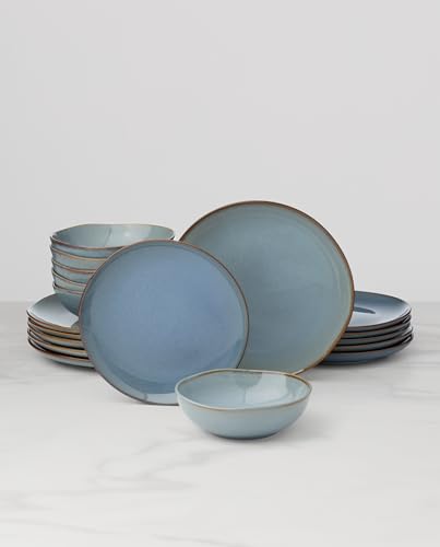 Image of Oneida Organic Shades Blue Stoneware 18-Piece Dinnerware Set for 6