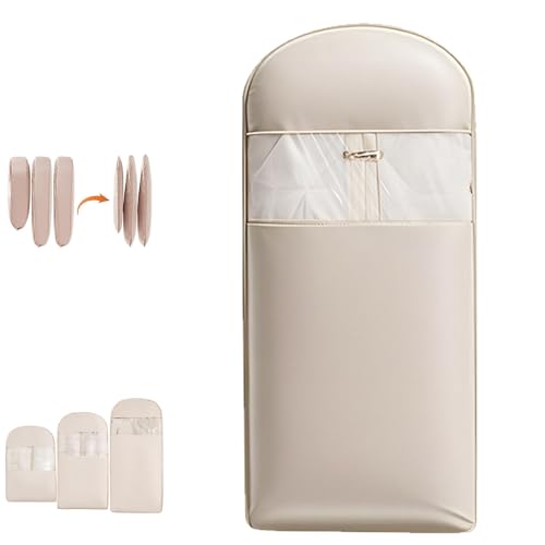 Space Saving Hanging Garment Bag with Self Compression Zipper, Space Saver Coat Storage Bag, New Dust Cover Clothes Bags for Down Coat (Beige,XL)