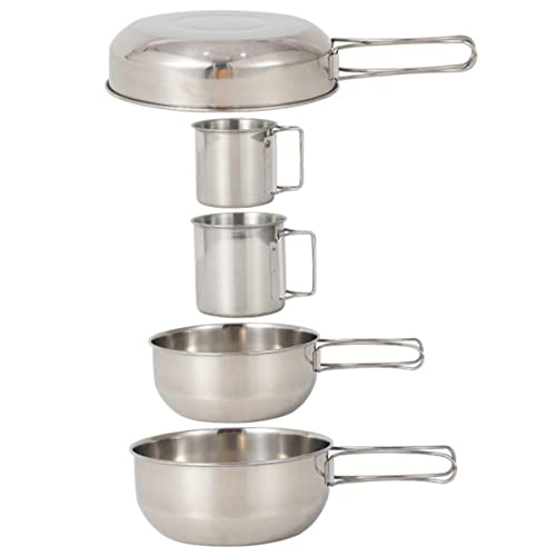 Toyvian 5Pcs Camping Tableware Set Durable Stainless Steel Pot and Cup Kit Lightweight Picnic Cutlery for Outdoor Cooking Hiking and BBQ